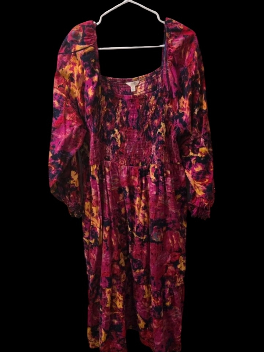 Terra & Sky Sz 2X Magenta, Pinks and Yellow Floral Smocked Midi Dress